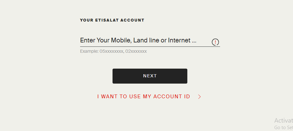 Enter Etisalat Number to Quick Pay